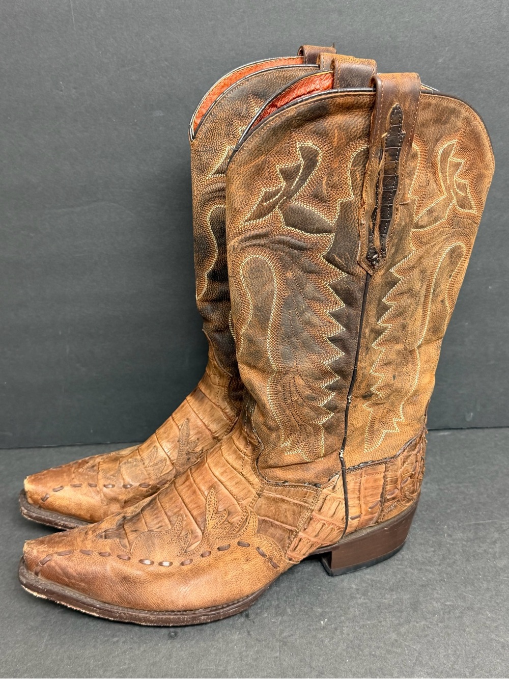 Dan Post #2391 Caiman Belly 🐊 Caboose Western Cowboy Boots Mens Size 9.5 D